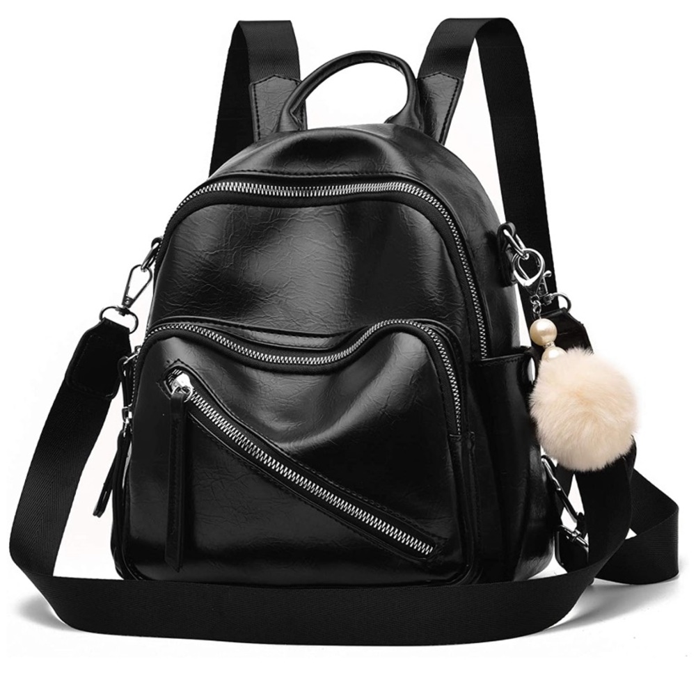 Medium black faux leather backpack purse
